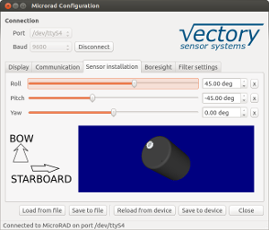Microrad subsea tilt sensor / inclinometer configuration program installation page screenshot